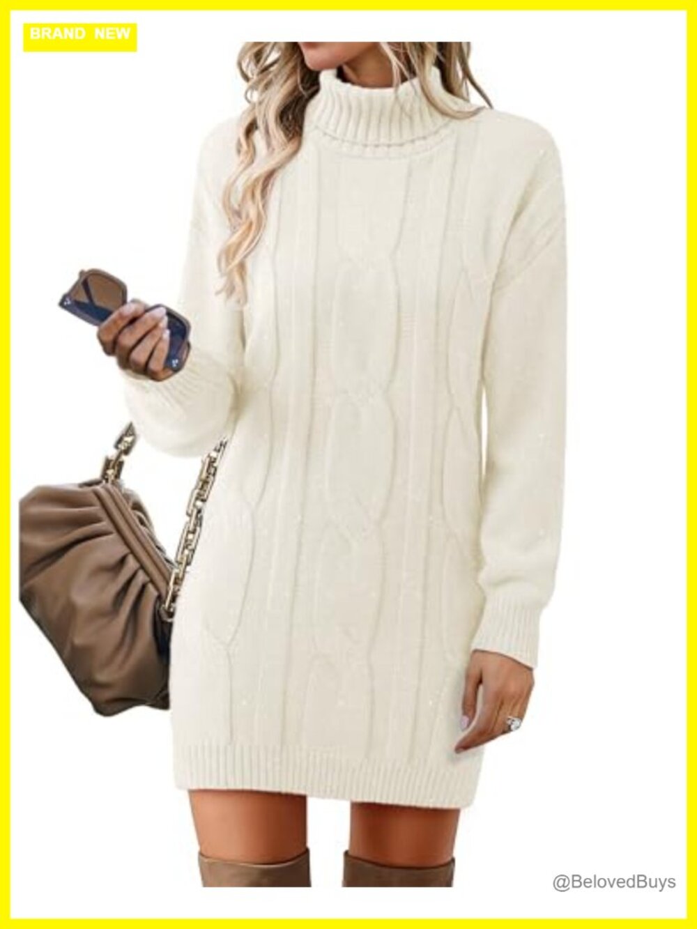 Turtleneck Sweater Dress Ribbed Knit Stretchy Midi Long Sleeve